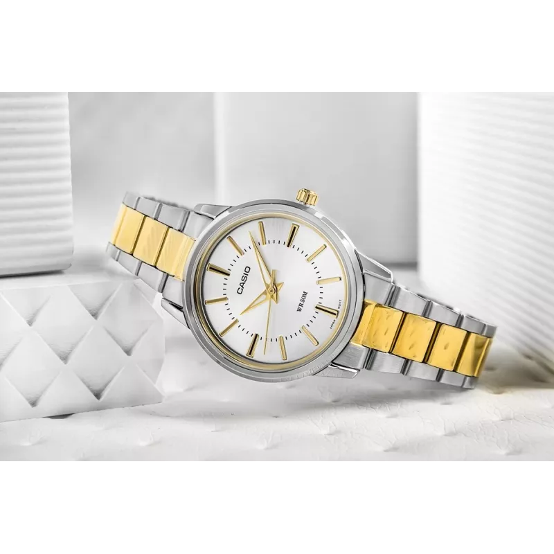 CASIO LTP-1303SG-7AVDF Damen Analog Quarz Uhr mit Edelstahlband und Datumsanzeige