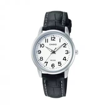 CASIO LTP1303PL7BVE Unisex Analog Uhr - Edelstahlgehäuse, schwarzes Lederarmband, 50m Wasserdichtigkeit