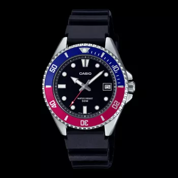 CASIO MDV-10-1A2VDF Herren Analog Quarzuhr, 38,5 mm, schwarzes Zifferblatt, Harzband, 200 m Wasserdichtigkeit