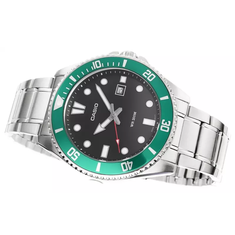 Casio MDV-107D-3AVEF Herren Analog Quarzuhr mit grünem Zifferblatt und Edelstahlarmband, 200m Wasserdichtigkeit