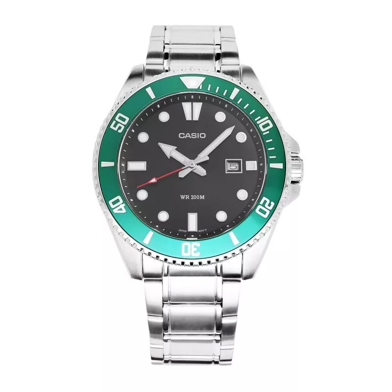 Casio MDV-107D-3AVEF Herren Analog Quarzuhr mit grünem Zifferblatt und Edelstahlarmband, 200m Wasserdichtigkeit