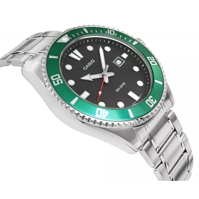 Casio MDV-107D-3AVEF Herren Analog Quarzuhr mit grünem Zifferblatt und Edelstahlarmband, 200m Wasserdichtigkeit