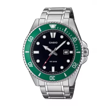 Casio MDV-107D-3AVEF Herren Analog Quarzuhr mit grünem Zifferblatt und Edelstahlarmband, 200m Wasserbeständigkeit
