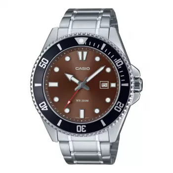 CASIO MDV107D5AVDF Herren Analog Quarzuhr, 42 mm, braunes Zifferblatt, silbernes Edelstahlband