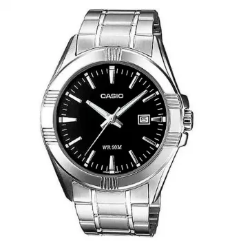 CASIO Herren Analoguhr MTP-1308D-1A Edelstahlarmband 43,8mm Schwarzes Zifferblatt