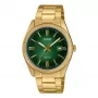 Casio Herrenuhr MTP-1302PGC-3AVEF Analog Quarz Uhr, Goldfarbenes Edelstahlarmband mit grünem Zifferblatt