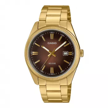 Casio Herren Analoguhr MTP1302PGC5AV Edelstahl mit braunem Zifferblatt und Roségold-Ton