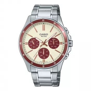 Casio Herrenuhr MTP1374D5A2VD Analog Edelstahl Uhr mit braunem Zifferblatt und Datums-/Wochentagsanzeige
