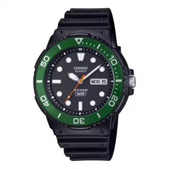 CASIO MRW-230H-1E3 Herren Analog-Quarzuhr mit schwarzem Zifferblatt und schwarzem Resin-Armband, 47,9 mm Gehäuse