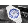 CASIO MRW200HC7B2VD Herren Analog-Quarzuhr mit Datums- und Wochentagsanzeige, 100m Wasserdichtigkeit, Resinband, weißes Zifferblatt, blau/rote Lünette