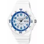 CASIO MRW200HC7B2VD Herren Analog-Quarzuhr mit Datums- und Wochentagsanzeige, 100m Wasserdichtigkeit, Resinband, weißes Zifferblatt, blau/rote Lünette