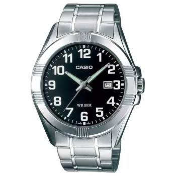 CASIO MTP-1308D-1B Herren Analog Quarzuhr Edelstahl 43,5 mm schwarzes Zifferblatt Datumsanzeige