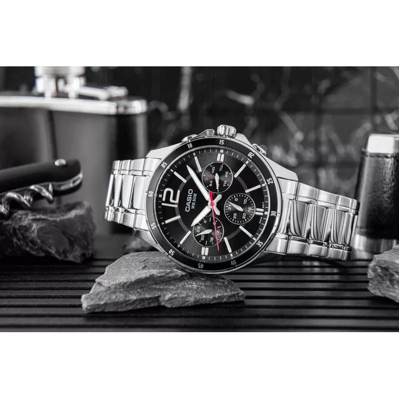 Casio MTP-1374D-1AV Herren Analog Quarzuhr Edelstahl 43,5 mm