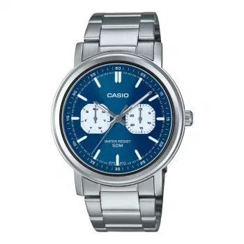 CASIO MTP-E335D-2E1VD Herren Analog Quarzuhr, Blaues Zifferblatt, Edelstahlarmband, 47,6 mm