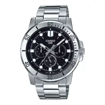 CASIO MTP-VD300D-1E Herren Analog Quarz Edelstahl Uhr 45mm Schwarzes Zifferblatt