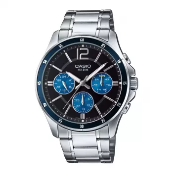 CASIO MTP1374D2AVDF Herren Analog Quarzuhr 43,5 mm Edelstahl Blaues Zifferblatt