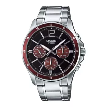 CASIO MTP1374D5AVDF Herren Analog Quarz Uhr Edelstahl Braunes Zifferblatt Silberfarben 43,5mm