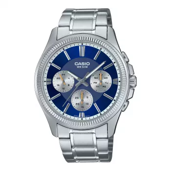 CASIO MTP1375PD2A1V Herren Analog Quarzuhr 43,8 mm Edelstahl Blaues Zifferblatt