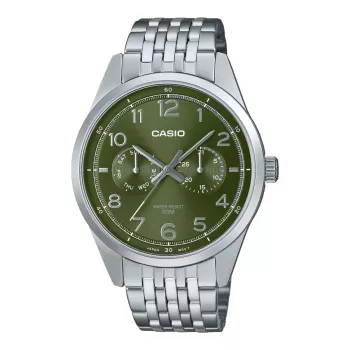 CASIO MTPE340D3AVDF Herren Analog Quarz Uhr 42mm Edelstahl grünes Zifferblatt