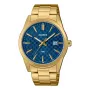 CASIO MTPVD03G2AUDF Herren Analog-Quarzuhr, 45mm Edelstahlgehäuse, blaues Zifferblatt, goldfarbenes Armband, 50m Wasserdichtigkeit
