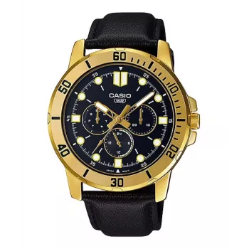 CASIO MTPVD300GL1EU Herren Analog Quarzuhr 45mm Gold-Ton Edelstahl Schwarzes Leder