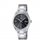 CASIO Damen Analog-Quarzuhr LTP1302PD1A1V, Silbernes Edelstahl, Schwarzes Zifferblatt, 50m Wasserdichtigkeit