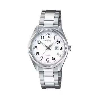 CASIO Damen LTP1302PD7BVE Analog-Quarzuhr, 34,5mm Edelstahlgehäuse, silbernes Zifferblatt, Datumsanzeige