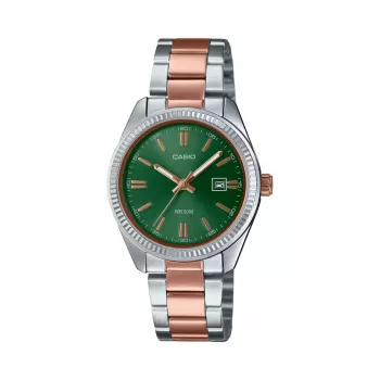 CASIO Damen Analog-Quarzuhr LTP1302PRG3AV 34,5 mm Roségold-farben Edelstahl Grünes Zifferblatt