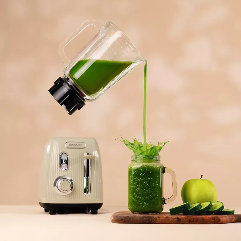 Cecotec Mixer Power Black Titanium RetroGreen, 1200 W, 1,5 L Glasbehälter, Grün