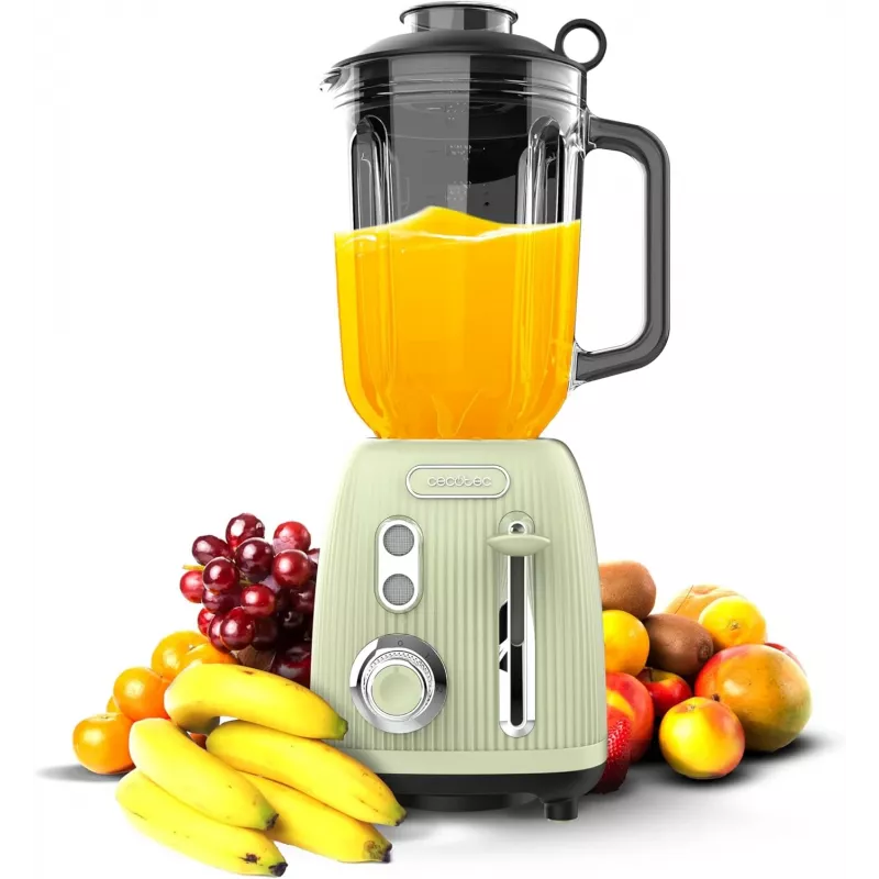 Cecotec Mixer Power Black Titanium RetroGreen, 1200 W, 1,5 L Glasbehälter, Grün