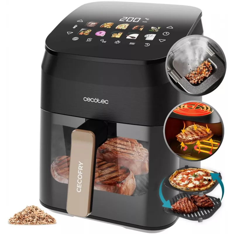 Cecotec Cecofry&Grill Smokin' 4500 Air Fryer mit Grill & Smoker, 4,5 L, 1700 W, Schwarz