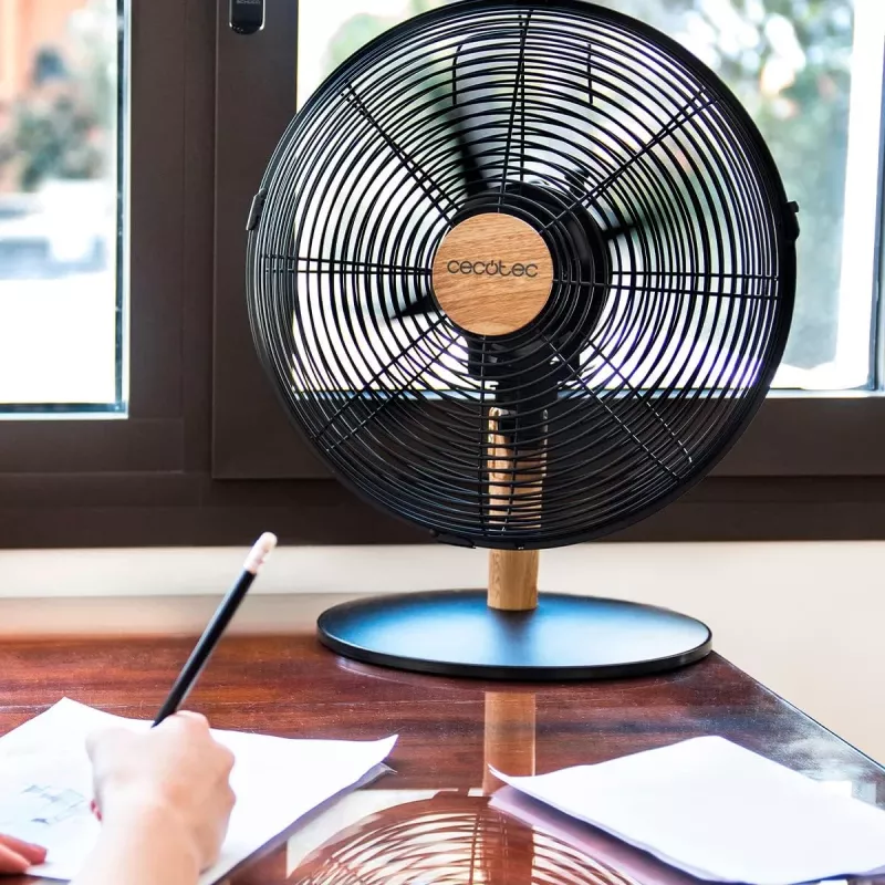 Cecotec EnergySilence 600 WoodDesk Tischventilator, Tischventilator, 40 W, Durchmesser 30 cm, 3 Geschwindigkeiten, Oszillation, Beige/Schwarz