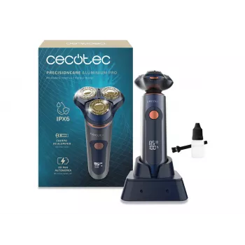 Cecotec Rasierer PrecisionCare Aluminium Pro, Betriebszeit 80 min, Nass & Trocken, Blau