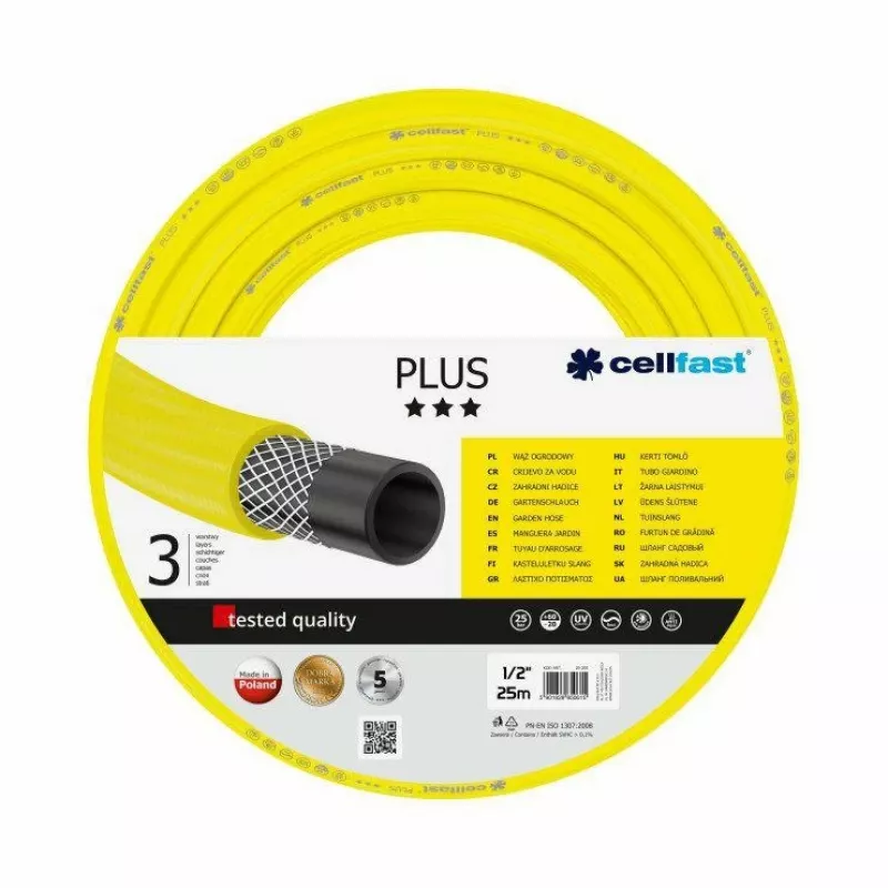 Cellfast PLUS Gartenschlauch 3/4 inch 25 m - Flexibles PVC, verstärkt, UV- und algenbeständig