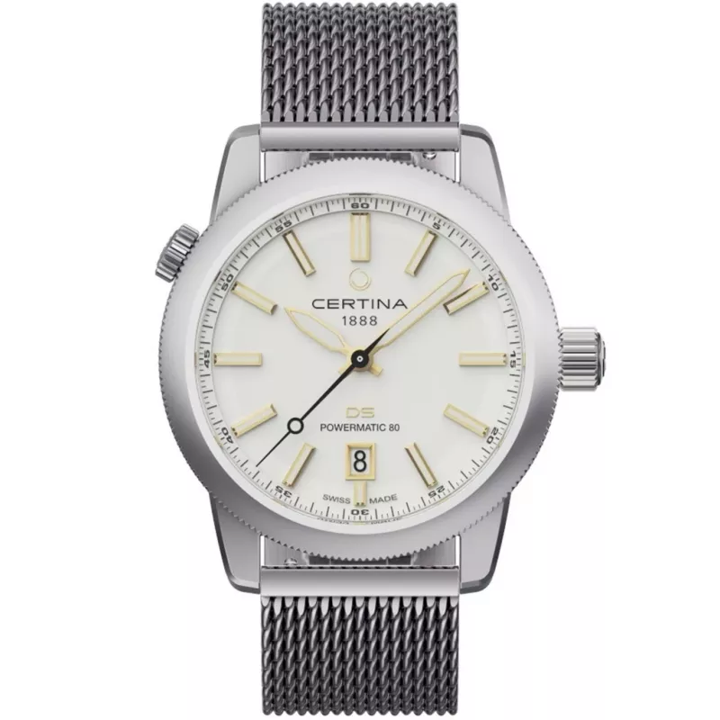 CERTINA DS Action Diver Herren Automatikuhr 43mm Silbernes Zifferblatt Graues NATO-Band C041407190310