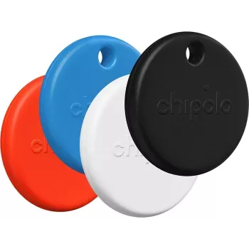 Chipolo POP – Bluetooth Tracker mit austauschbarer Batterie für iOS & Android, 4er-Pack - Schwarz, Weiß, Rot, Blau