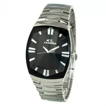CHRONOTECH CT7065M-02M Herren Analog Quarz Uhr 36mm Edelstahl Schwarzes Zifferblatt Silbernes Armband