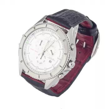 CHRONOTECH MAN CT7636M-02 50mm Quarz-Chronograph Uhr Schwarzes Zifferblatt Lederarmband