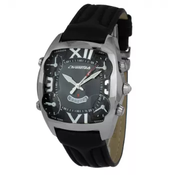 CHRONOTECH MAN CT7677M-02 Analog-Quarzuhr 45mm schwarzes Zifferblatt Lederarmband