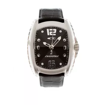 CHRONOTECH Herren RW0007 Analog Quarzuhr 40mm Edelstahl Schwarzes Zifferblatt Lederarmband