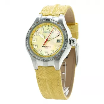 CHRONOTECH Woman CT7980L-05S 37mm Quarz Analoguhr Weißes Zifferblatt Weißes Lederarmband