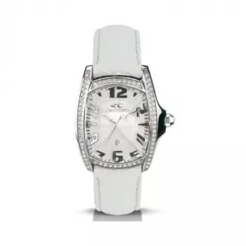 CHRONOTECH Damen Quarz Analog Uhr CT7988LS09 30mm Weißes Zifferblatt Weißes Lederarmband