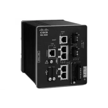 Cisco ISA 3000 Industrial Security Appliance mit 2 Kupfer- und 2 Glasfaser-Ports, 1 Gbps Firewall-Durchsatz, DIN-Schienen-montierbar