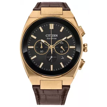 CITIZEN Eco-Drive Chronograph Uhr CA4583-01E 43mm braunes Leder