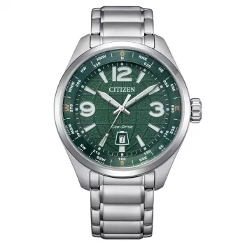 CITIZEN Eco-Drive Herrenuhr AW1830-88X 42,6mm Edelstahl Grünes Zifferblatt