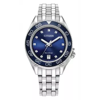 CITIZEN Damen Eco-Drive Edelstahl Uhr FE6160-57L 35,4mm Blaues Zifferblatt