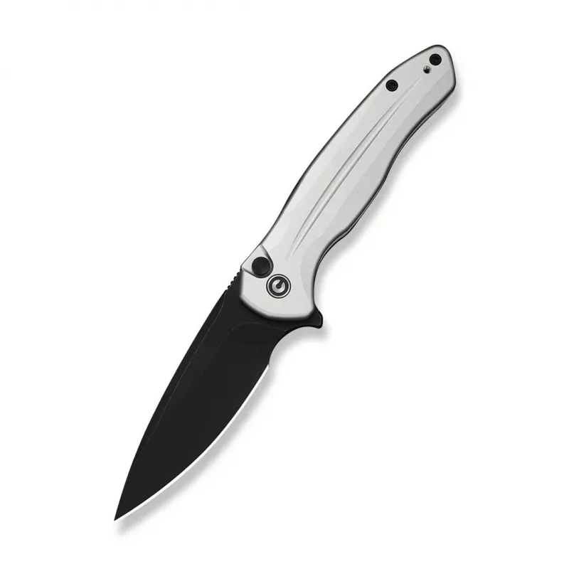 CIVIVI Button Lock Kitefin Folding Knife Silver Aluminum 14C28N