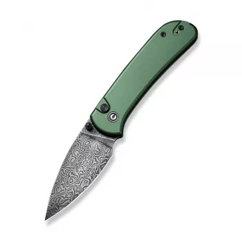 CIVIVI Qubit Damast Aluminium Grün Klappmesser, Wharncliffe-Klinge, Button Lock, 2,98 Zoll Damaststahl, grüner Aluminiumgriff, EDC-Taschenmesser von Justin Lundquist