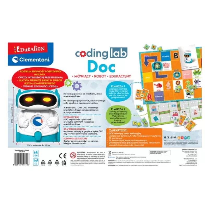 Clementoni DOC Lernroboter für Kinder, polnische Sprache, ab 5 Jahren, STEM-Programmierspielzeug