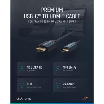 Clicktronic Casual USB-C auf HDMI Adapterkabel, 1 m, 4K Ultra HD 60 Hz, Schwarz 44928